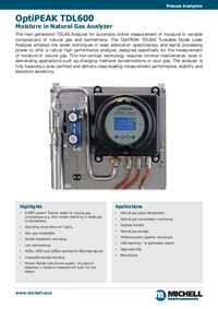 Thumbnail of document Data Sheet - TDL600-SYS OptiPeak Moisture in Natural Gas Analyzer